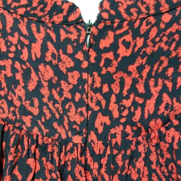 Zara Women’s Black Red Cheetah Print Flowy Long Sleeve Mini Dress S NWOT Summer - Picture 9 of 10